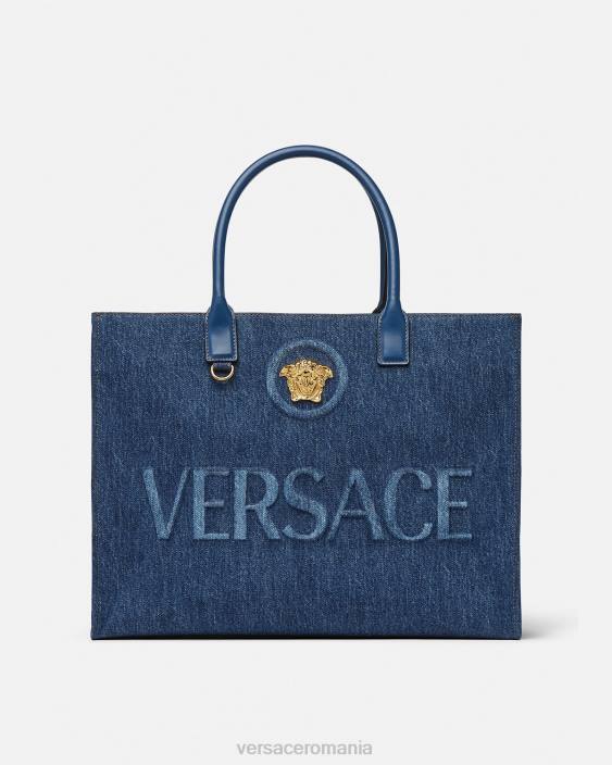 albastru geantă tote mare la medusa Versace femei saci 40L6339